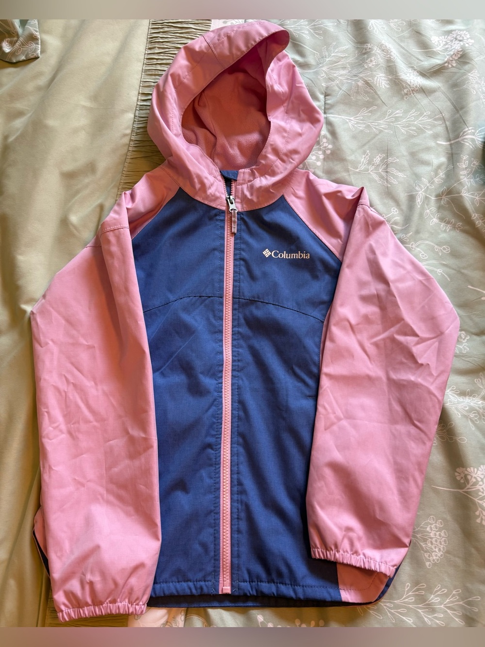 Columbia Pink and Navy Girls' Hooded Windbreaker Jacket